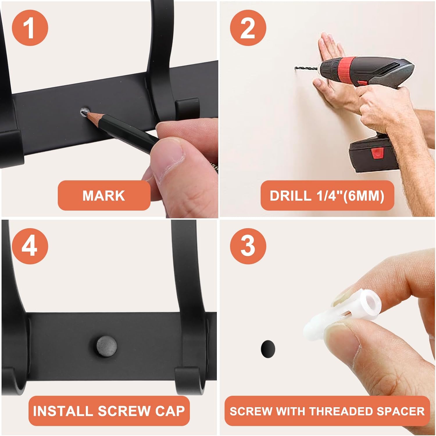 Coat Rack Wall Mounted,6 Coat Hooks for Hanging Coats,Metal Double Hook Rack Hook Rail,Coat Rack with Hooks,Wall