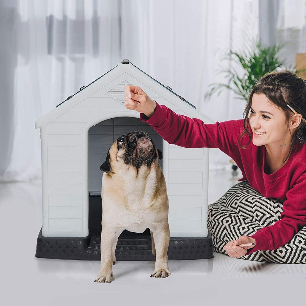 Large Plastic Dog House, Dog Kennel Outdoor Waterproof Doghouse Casas para Perros, Puppy Shelter Elevated Floor and