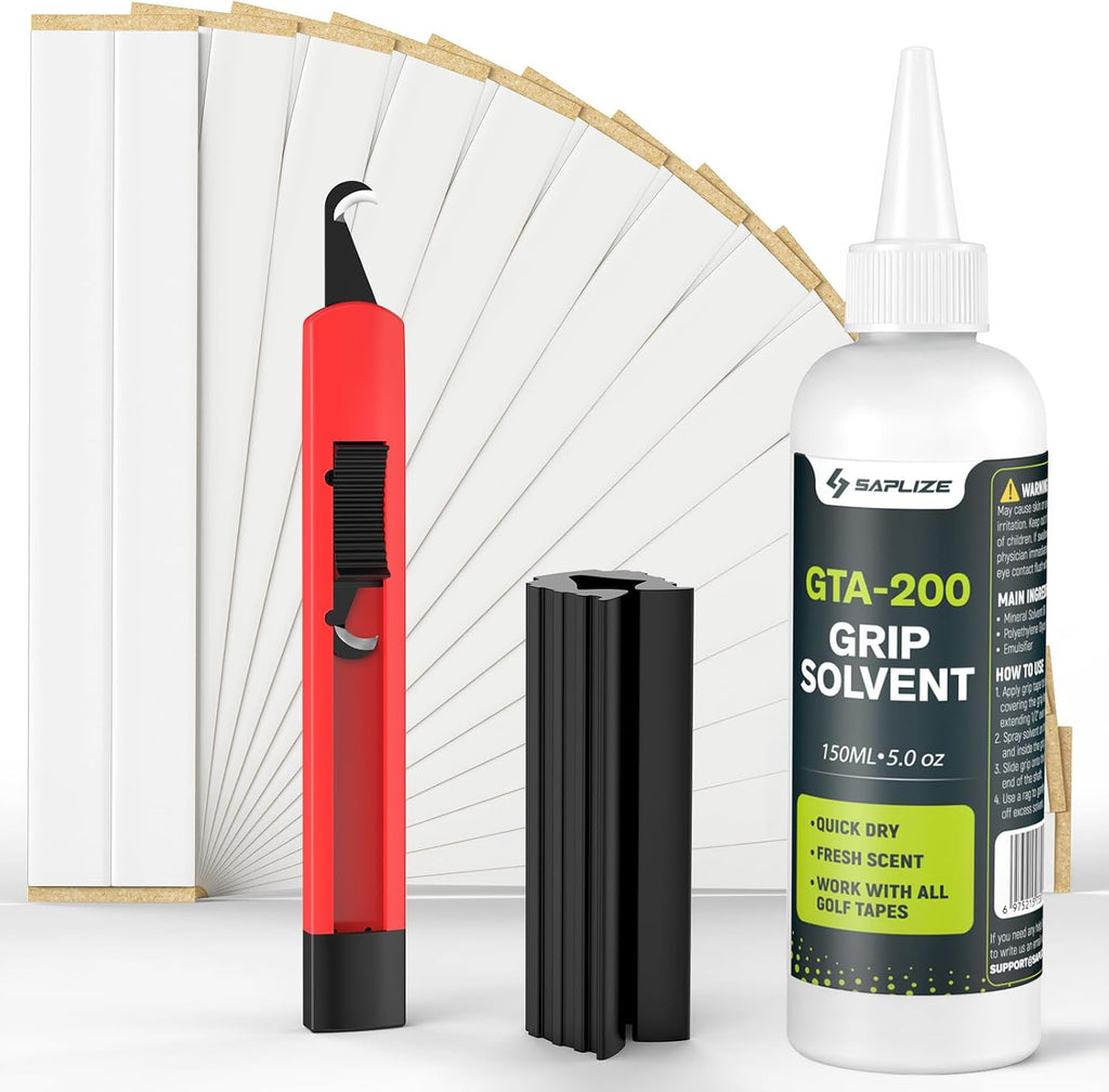 Golf Grip Repair Kit – Includes 5oz Golf Grip Solvent, 15 Golf Grip Tape,Retractable Hook Blade and Rubber Vise Clamp