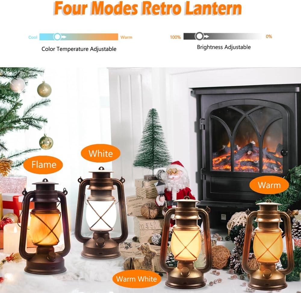 USB Rechargeable Lanterns 2 Pack with Remote Control 4 Modes Lights | Vintage Hanging Lanterns Outdoor Waterproof LED