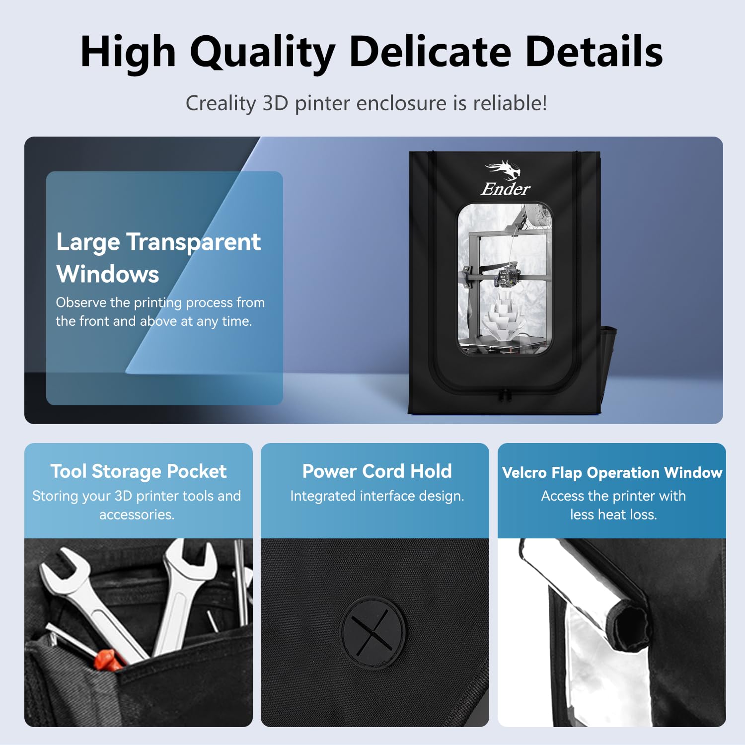 Official 3D Printer Enclosure with Fan Interface, 550 * 650 * 750mm Fireproof Dustproof Constant Temperature