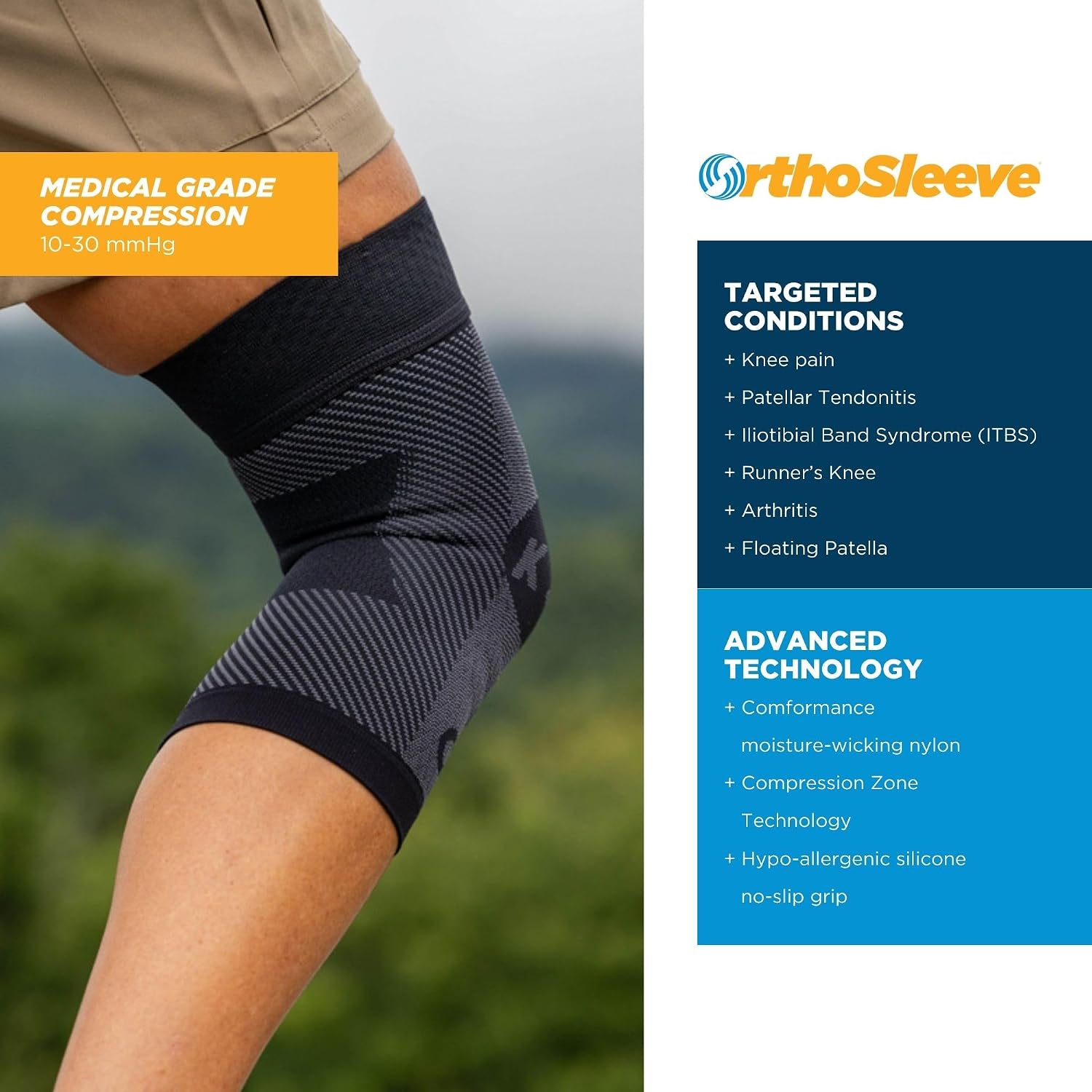 Compression Knee Brace, Knee Sleeve for ACL, MCL, Injury Recovery, Meniscus Tear, Pain, Aching Knees, Patellar