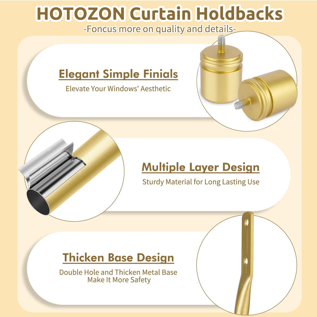 Curtain Holdbacks 2 Pack for Windows, Gold(1 Pair/2 Pack), Large