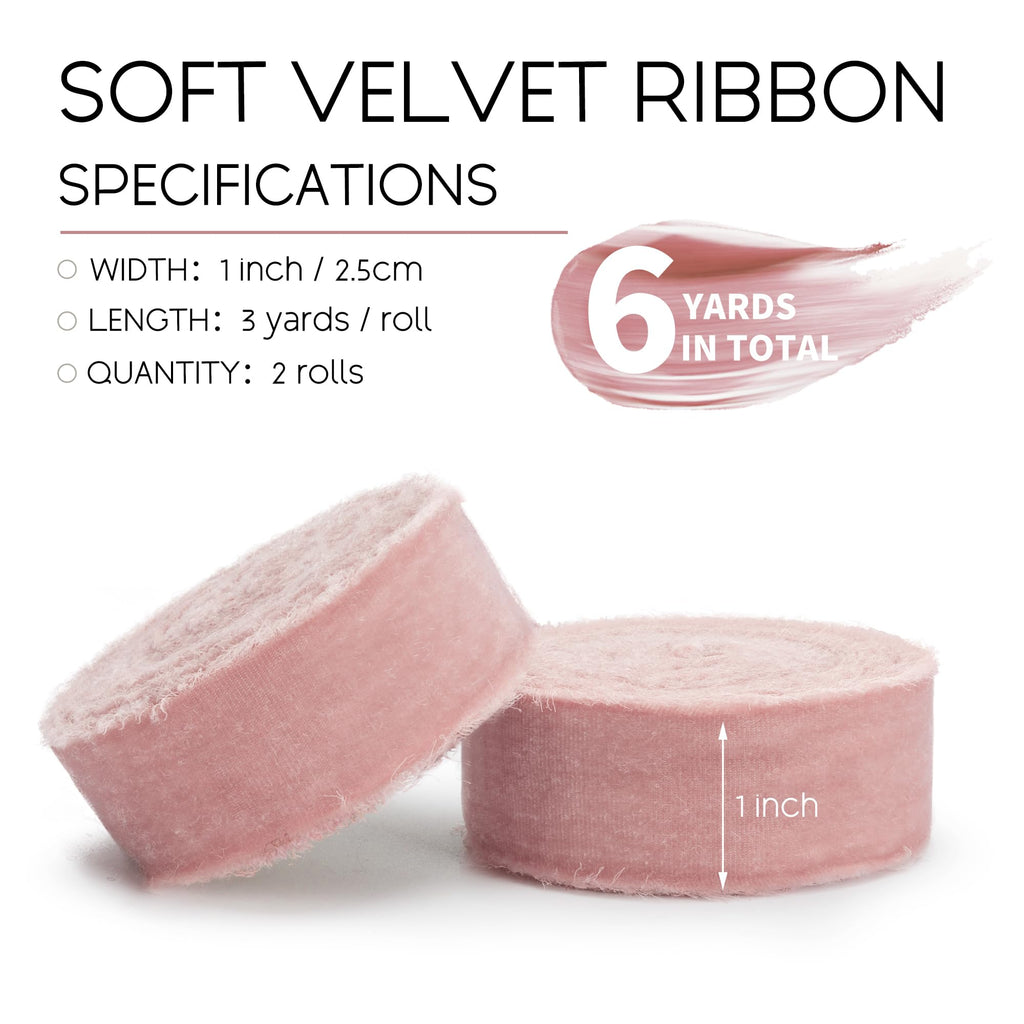 Light Pink Velvet Ribbon for Wedding, 1 in x 6 yd