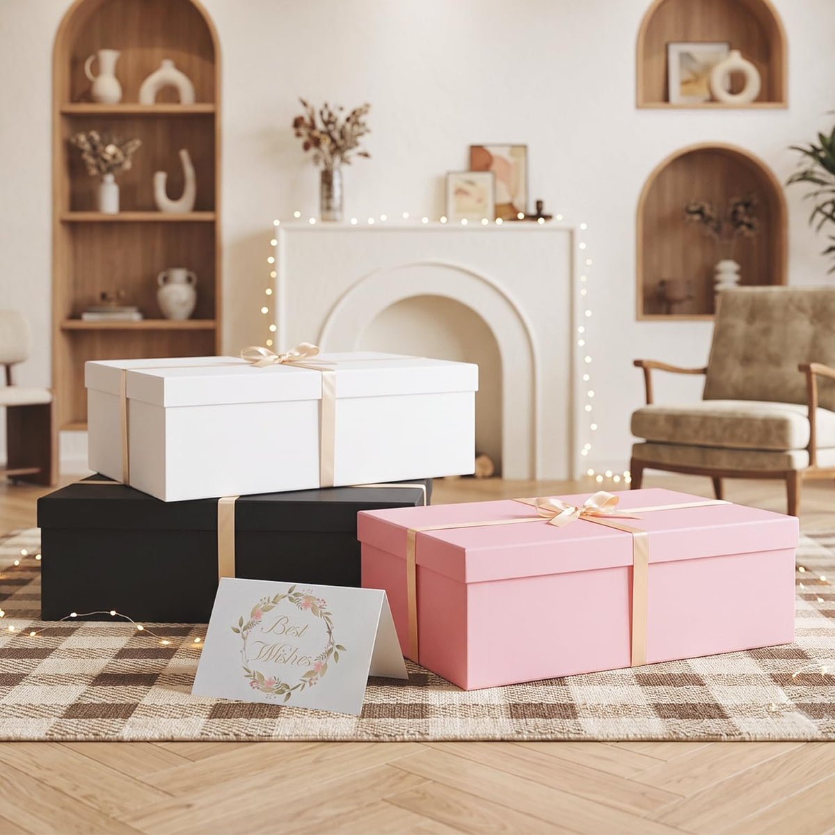 Large Black Gift Box with Lid for Presents, 16.5"x13"x5.5"