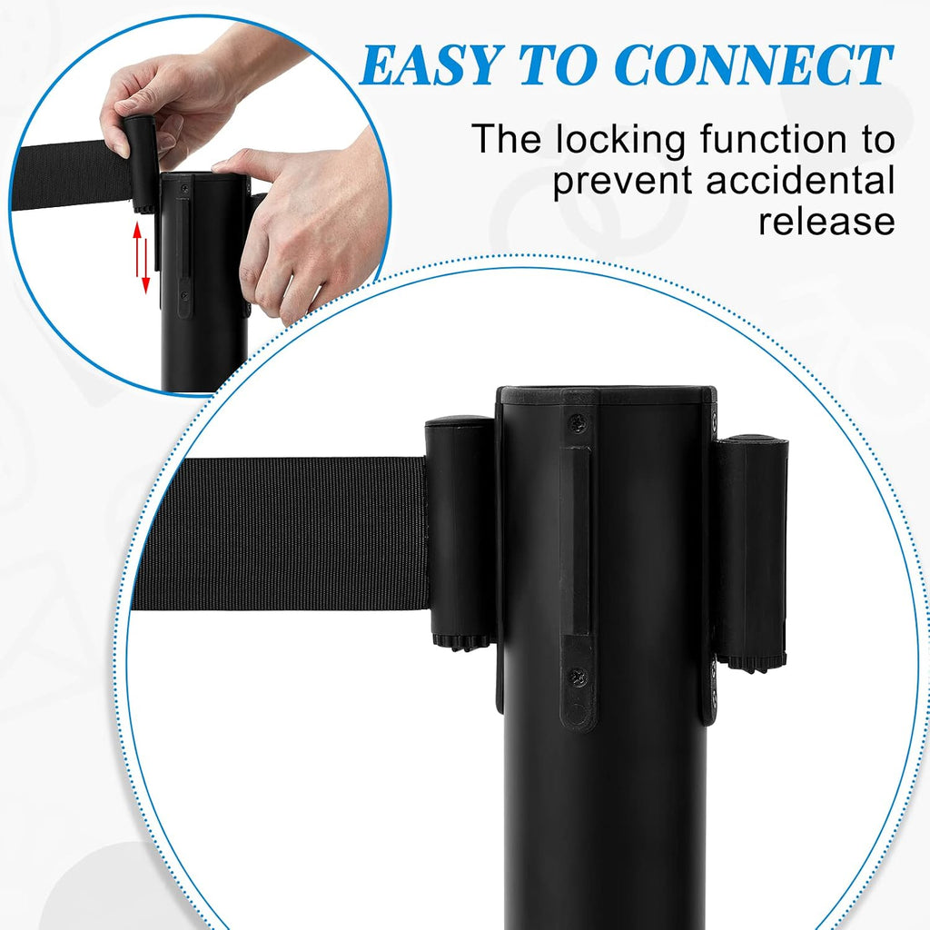 6 Pack Crowd Control Stanchions Barriers, 9.8ft, Black