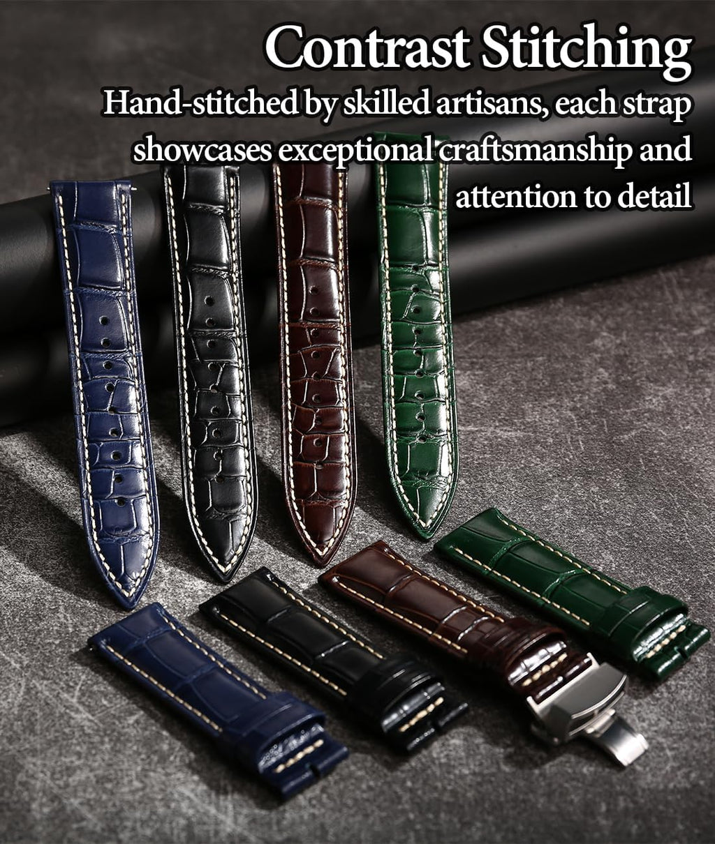 Leather Watch Band for Men, Quick-Release Alligator Grain Embossed | REZERO Watch Bands Replacement | Luxury Style |