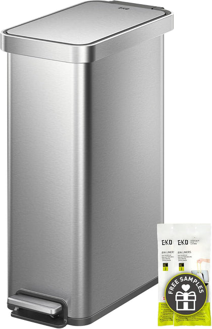 Hudson Slim 50L / 13.2 Gallon Kitchen Trash Can with Lid, Stainless Steel Step Garbage Can for Kitchen or Home