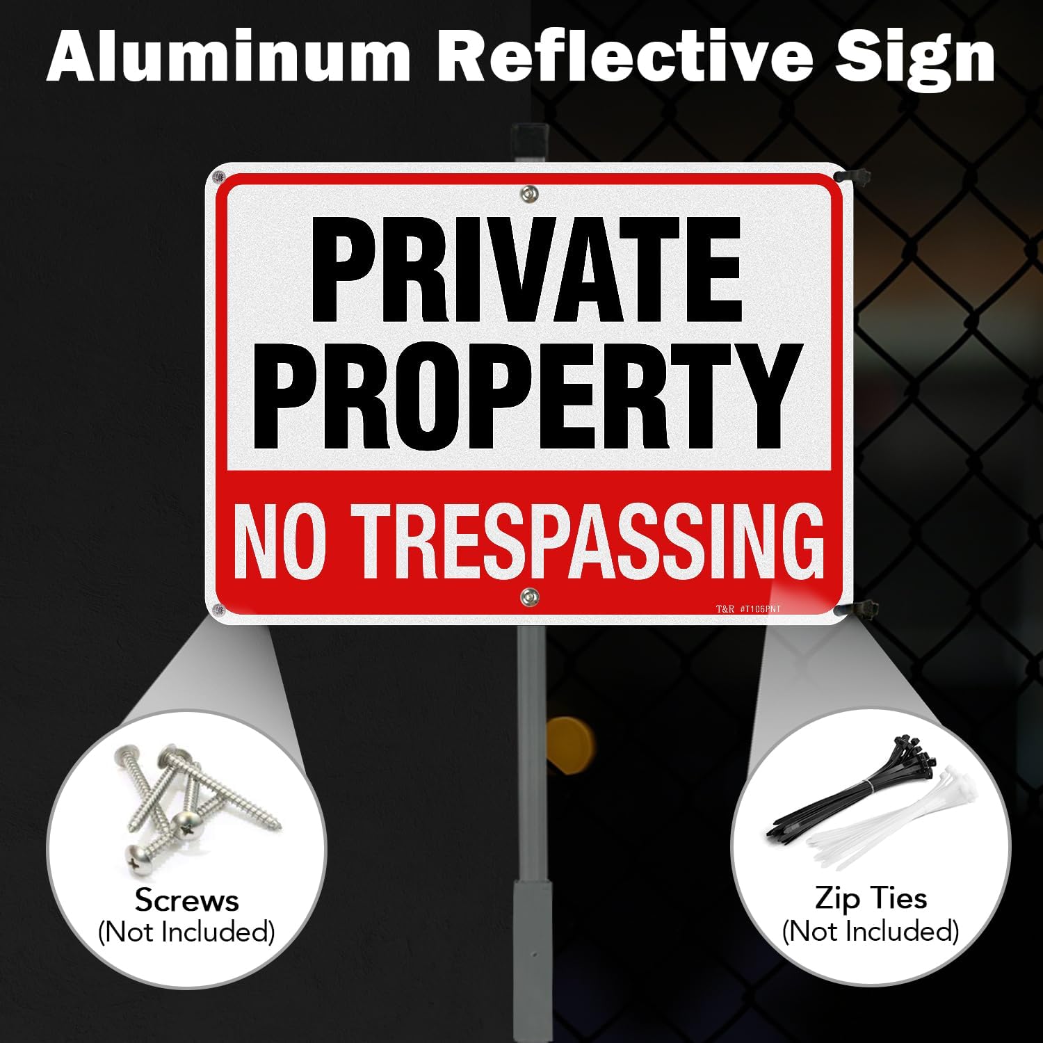 Large No Trespassing Sign Private Property Sign with 36" Stake for Outside - 2 Pack - 14"x10" .040 Rust Free Heavy