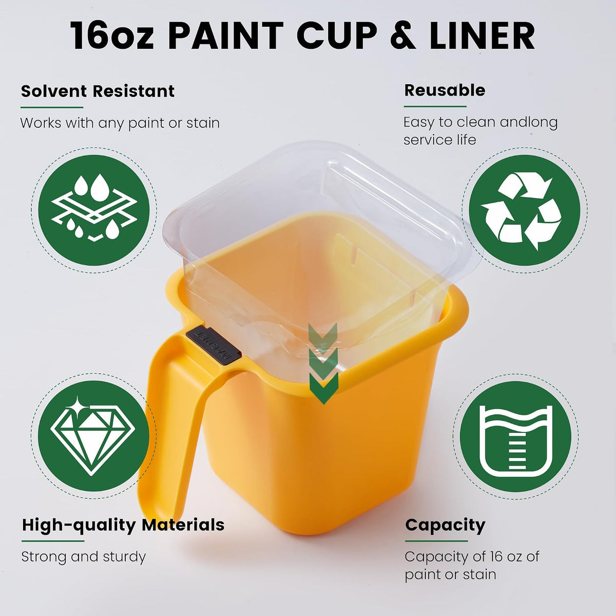 15Pc Paint Bucket Holds 16 oz. of Paint or Stain, Paint Cup, Paint Pail Liner, Trim Painting Tool