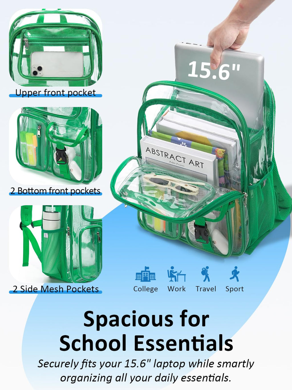 Clear Backpack for School, 17" Heavy Duty Double-Layer Clear Bookbag