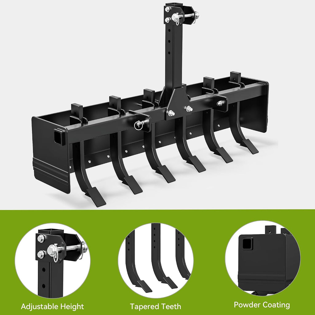 55" Box Blade Tractor Attachment Category 1 Cat 0 Scarifier Shank Great for Leveling, Grading, Landscaping