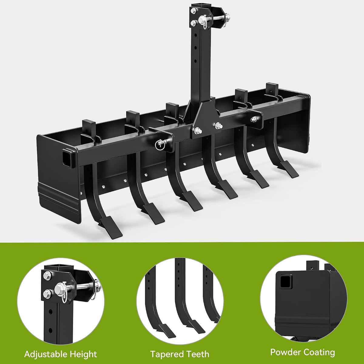 55" Box Blade Tractor Attachment Category 1 Cat 0 Scarifier Shank Great for Leveling, Grading, Landscaping