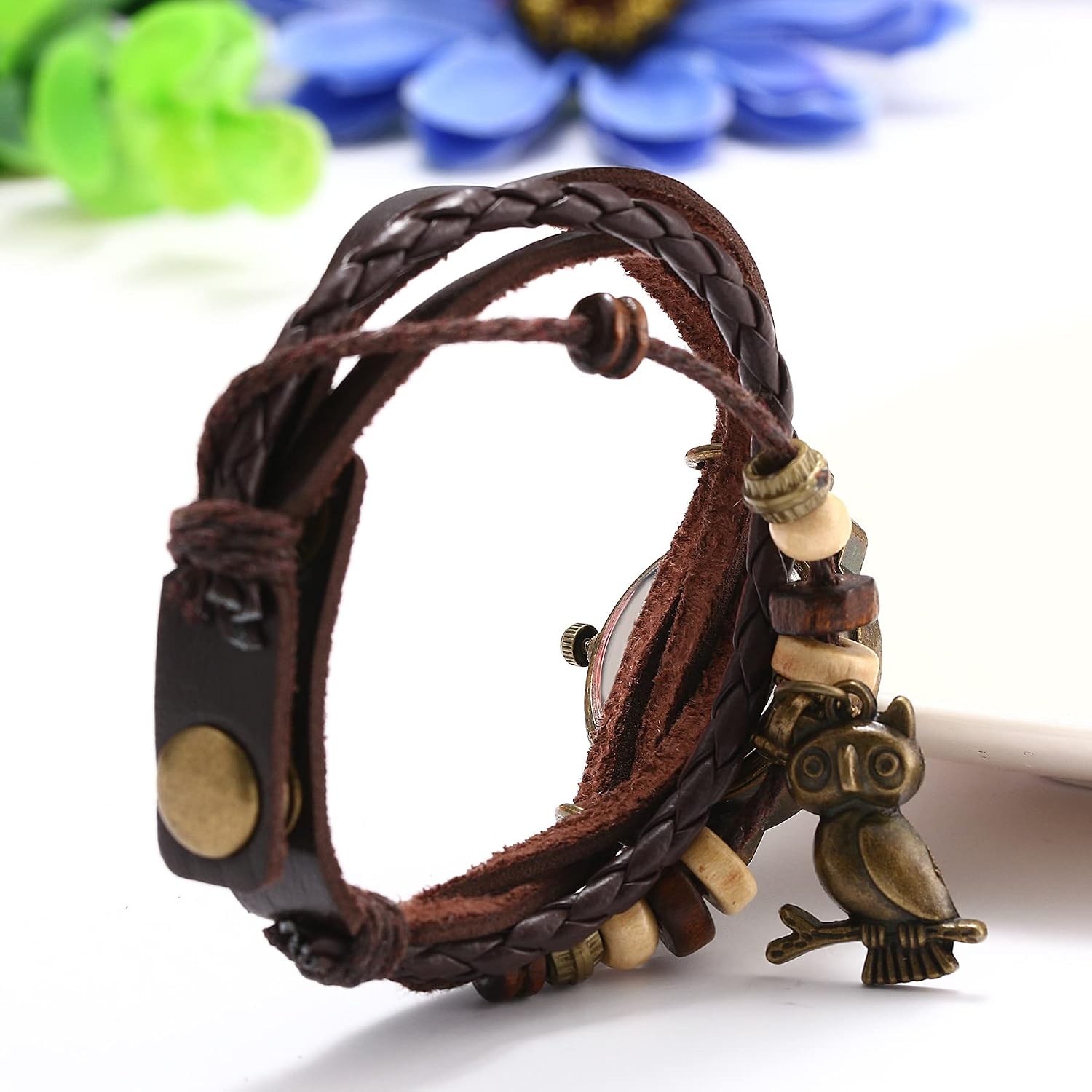 Women Bohemia Bracelet Watch Vintage Classic Fashion Weave Wrap Around Quartz Wristwatch with Adjustable Leather