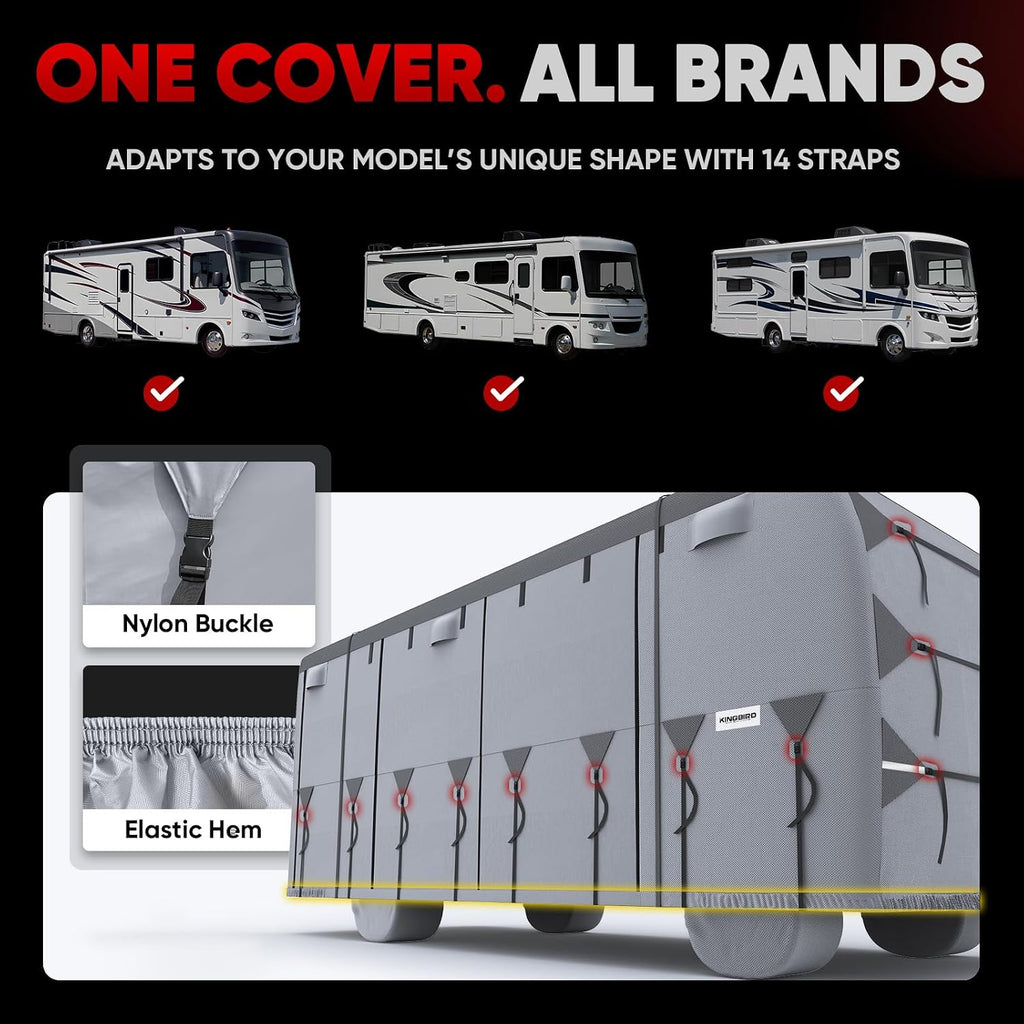 Oxford Fabric Class A RV Cover, 600D Oxford Camper Cover 33-37 ft Tearproof Waterproof Windproof Travel Trailer Cover