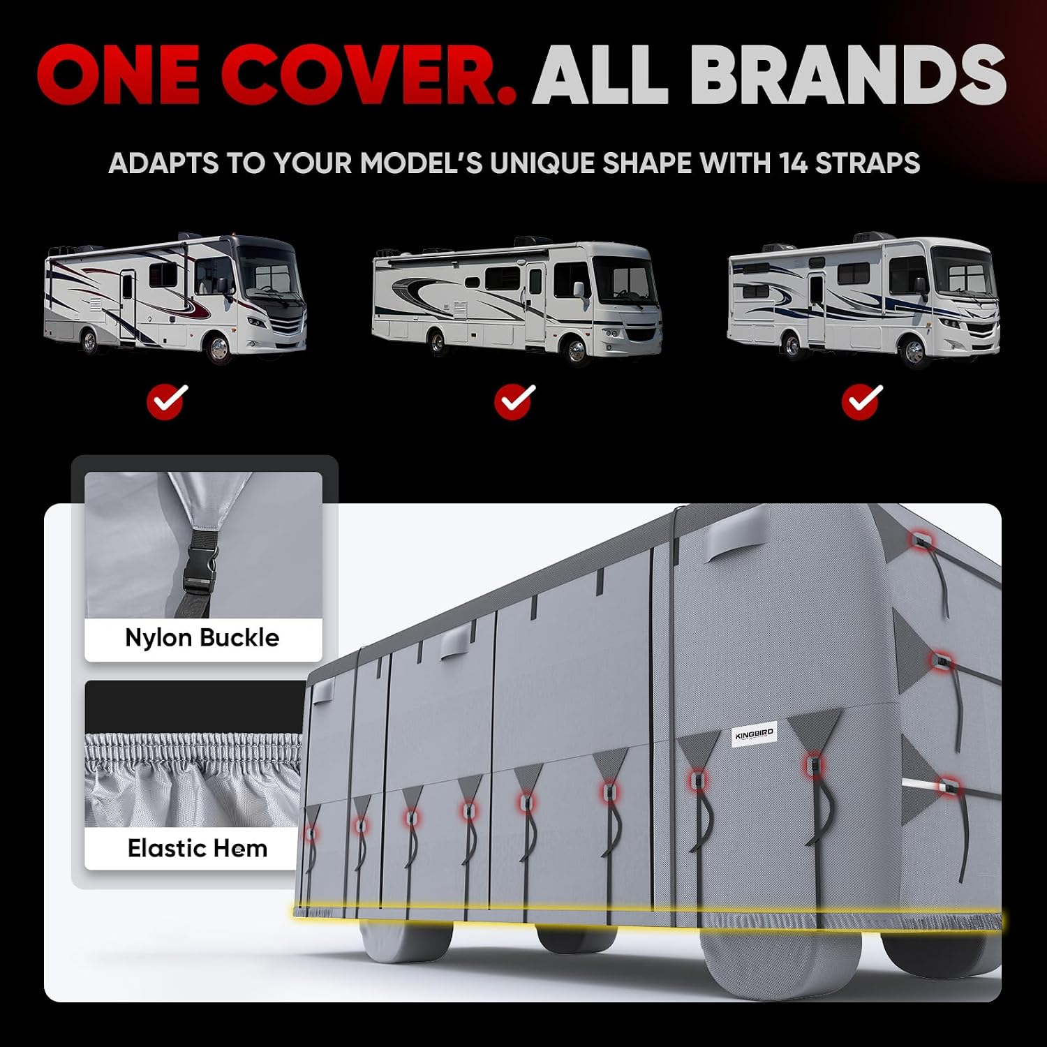 Oxford Fabric Class A RV Cover, 600D Oxford Camper Cover 33-37 ft Tearproof Waterproof Windproof Travel Trailer Cover
