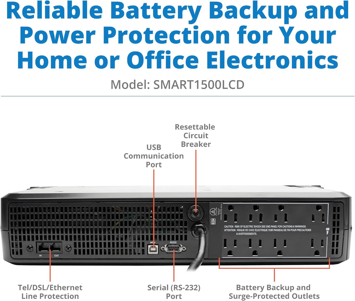 Eaton Tripp Lite SMART1500LCD 1500VA 2U Rack Mount UPS 900W Battery Backup