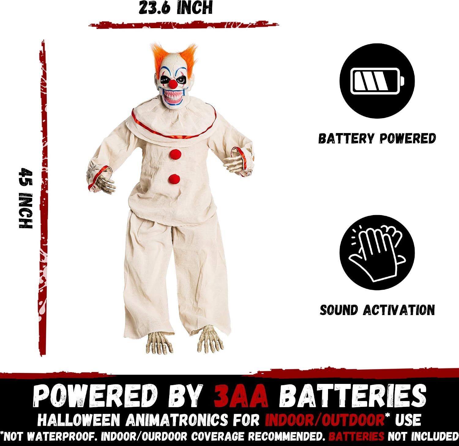 Halloween Animatronic Sitting Clown, Halloween Animated Decorations with Sound Activated, Creepy Sound, Light Up