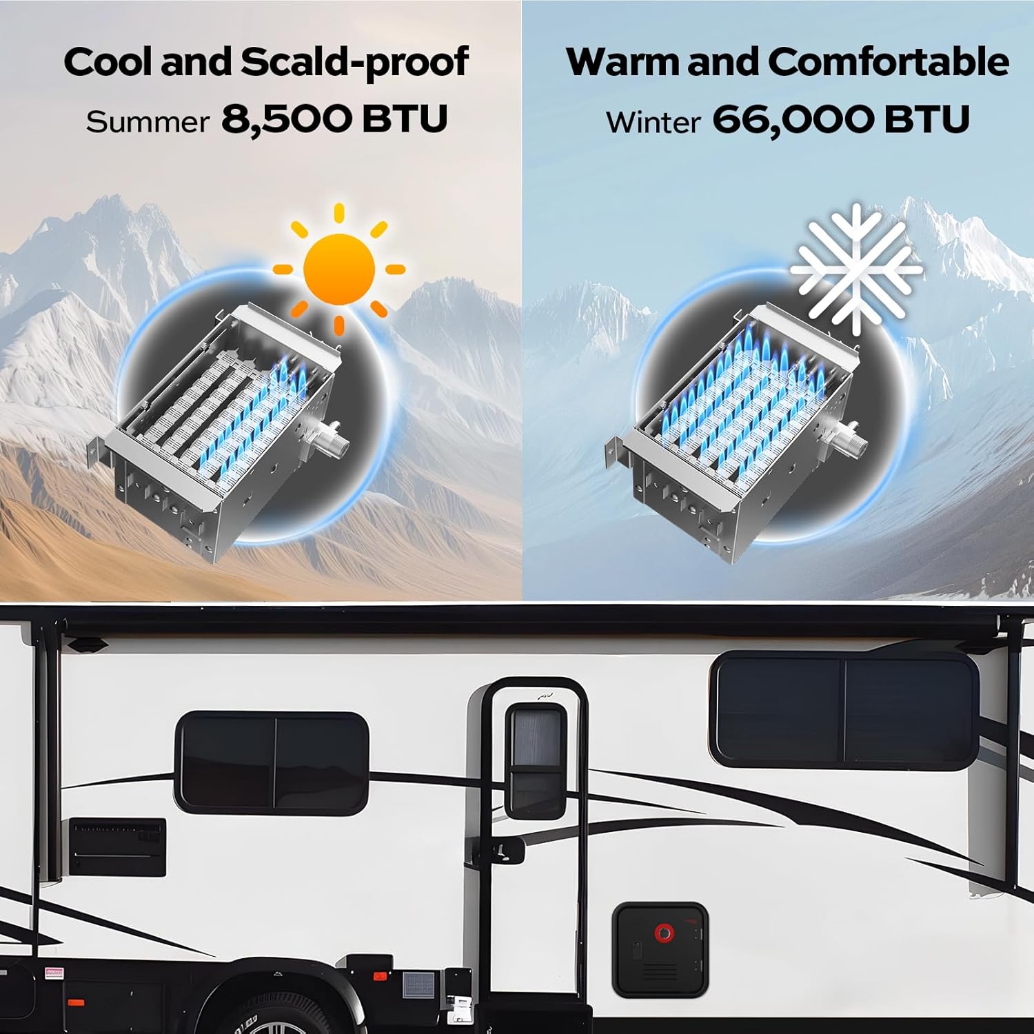 InstaShower 9 Pro RV Tankless Water Heater, Built-in Mixing Tank | Easy Retrofit with 15"x15" Door, 66,000 BTU