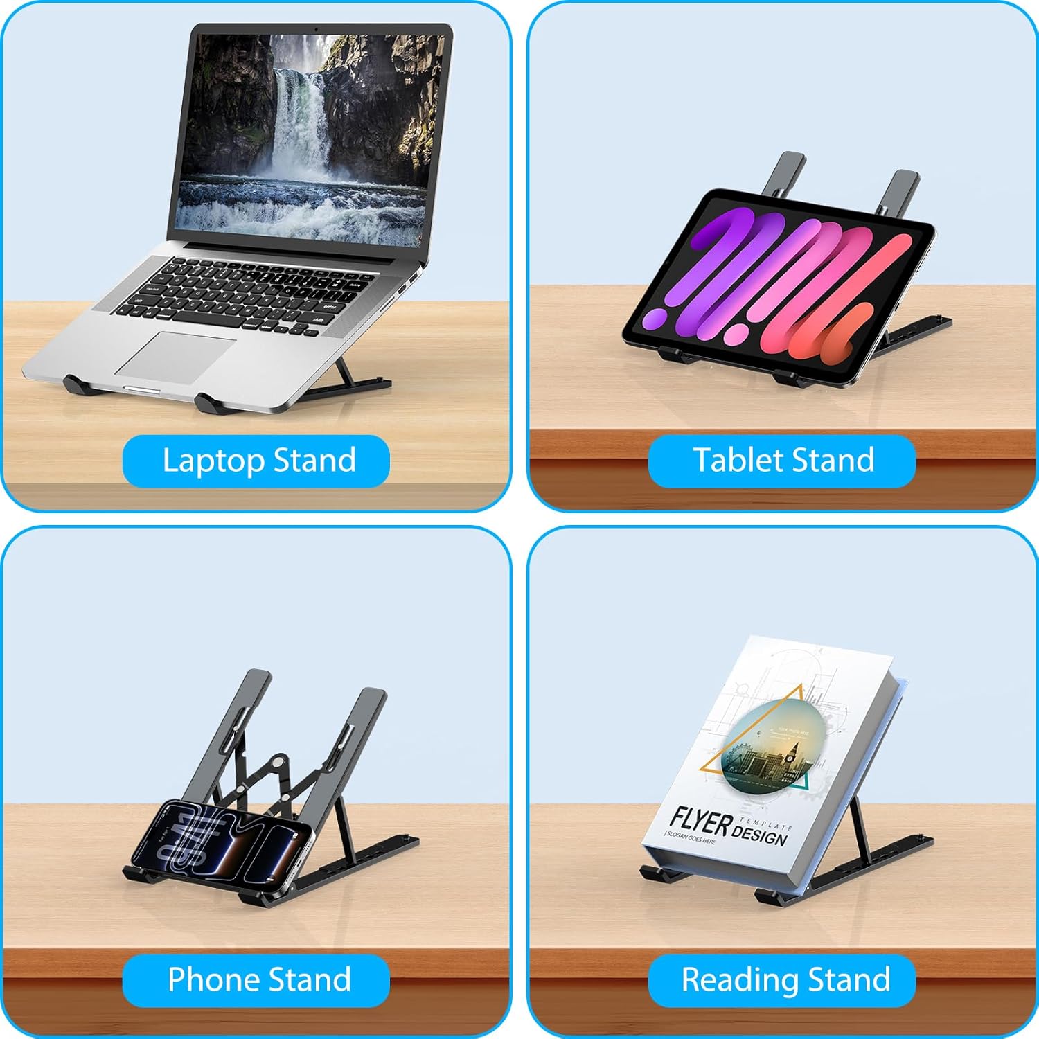 Adjustable Laptop Stand, Portable Laptop Riser for Desk, ABS+Silicone Foldable Ventilated Cooling Notebook Holder