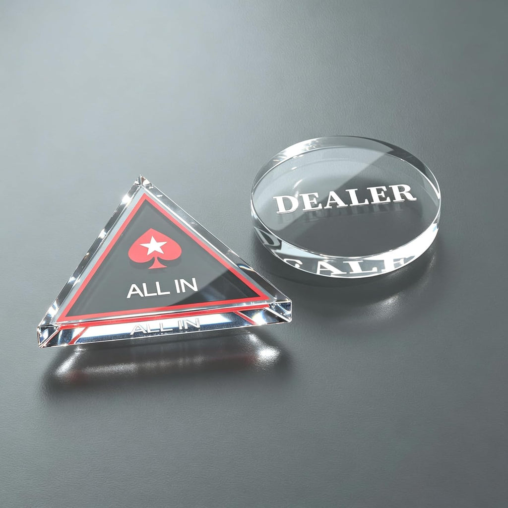 [Set of 4] Dealer Button, Ceramic Big Blind and Small Blind, Poker Crystal ALL IN Buttons (Position Markers)Poker