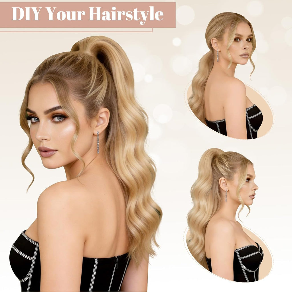 16" Ponytail Extension Long Curly Wavy Ponytails Clip in Claw Hair Extension Pony Tails Natural Looking Synthetic