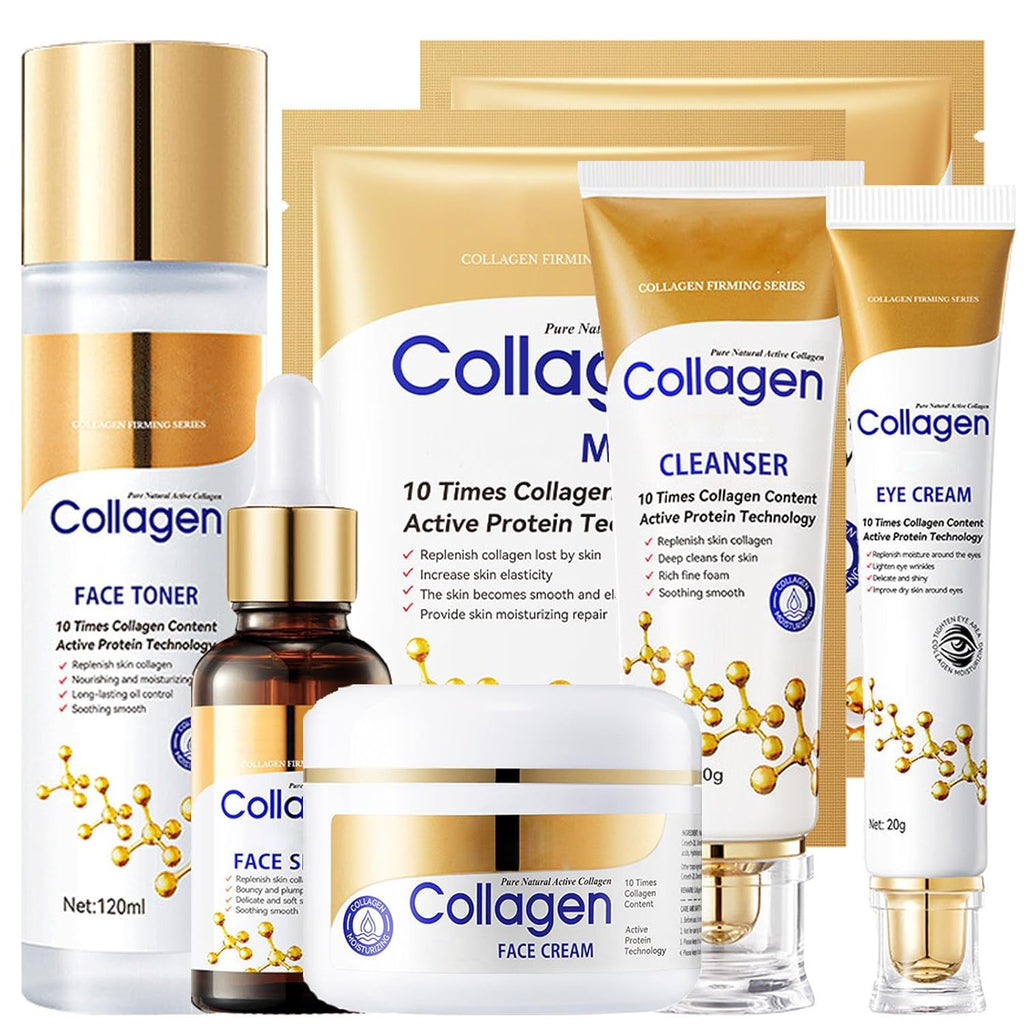 Collagen Skin Care Set, 6Pcs Face Care Sets for Older Women, Firming Skin, Shrink Pores, Smooth Wrinkles, Hydrating