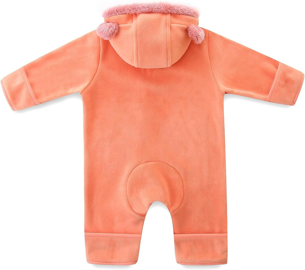 Baby Fleece Bodysuit Infant Boy Girl One Piece Bear Hooded Outerwear Snowsuit For Winter