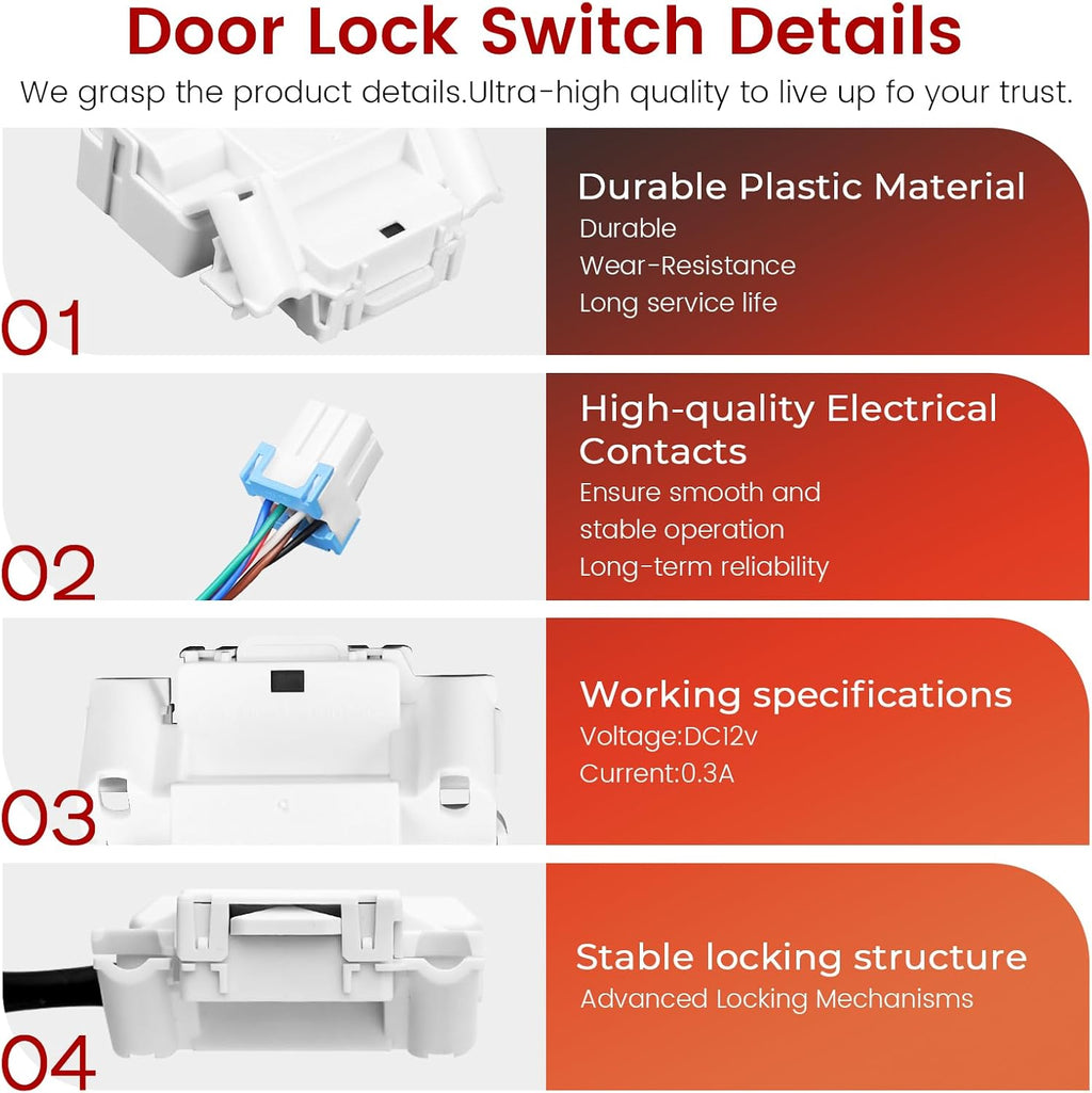 Beaquicy DC34-00025G Switch Door Lock Fit for Samsung WA50R5200AW/US WA50T5300AC/US WA54R7600AC/US Series Washing Machine Parts Replace AP6884125 PS12720530 EAP12720530