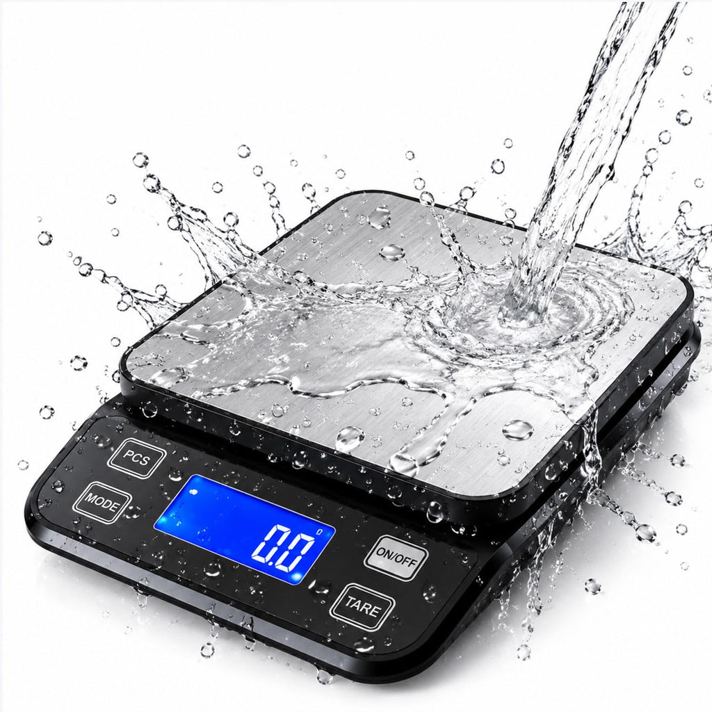 Waterproof Digital Kitchen Scale 0.1g/0.001oz Precision, Stainless Steel Electronic Scale with 3 Power Options