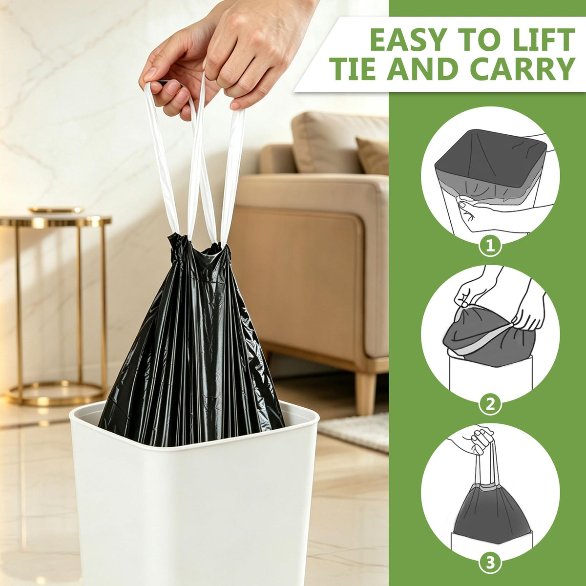 1.6 Gallon Trash Bags Drawstring, Mini Trash Bags, Black, 132 Count