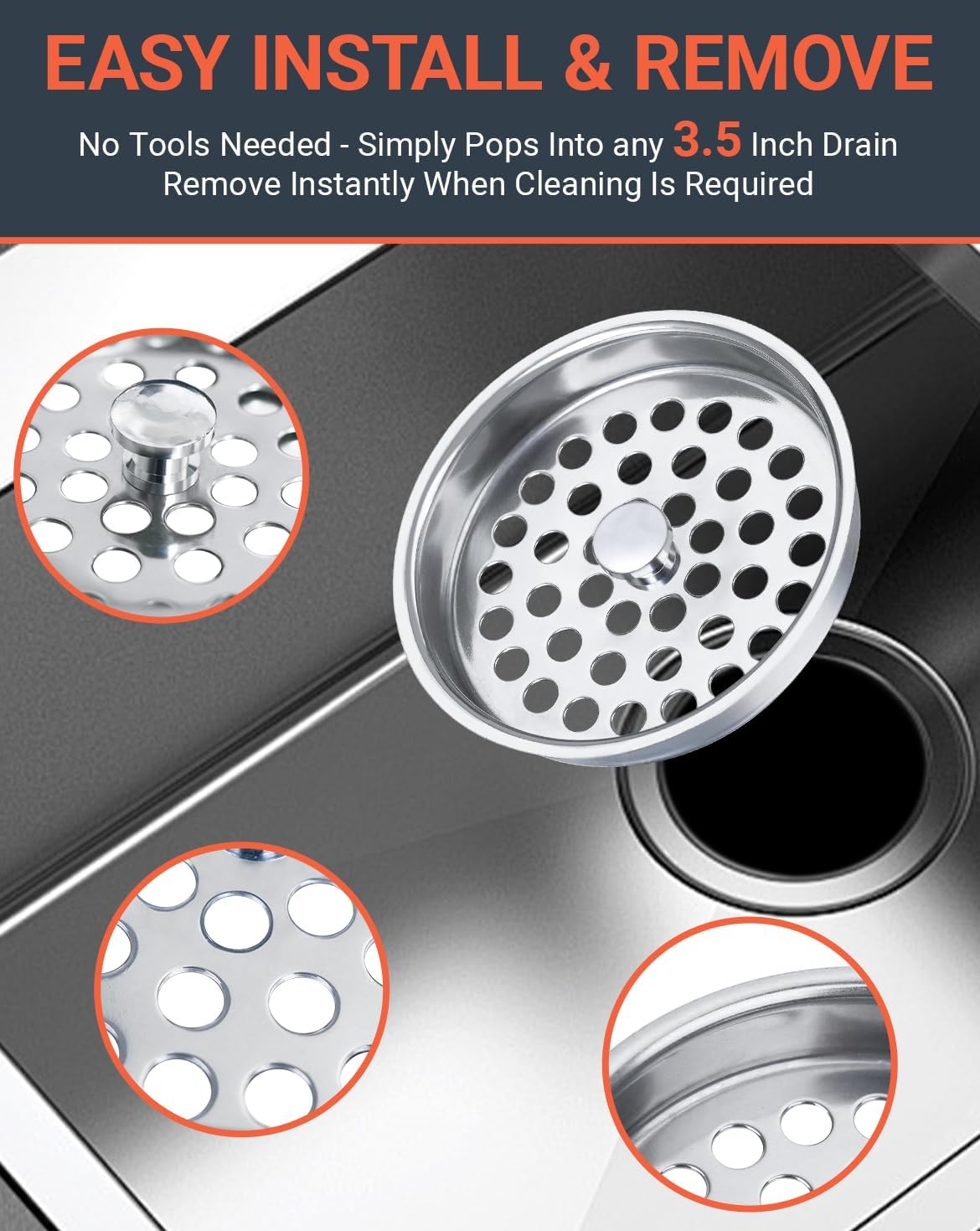 3-1/2" Garbage Disposal Strainer, Commercial Sink Basket (3-Pack)