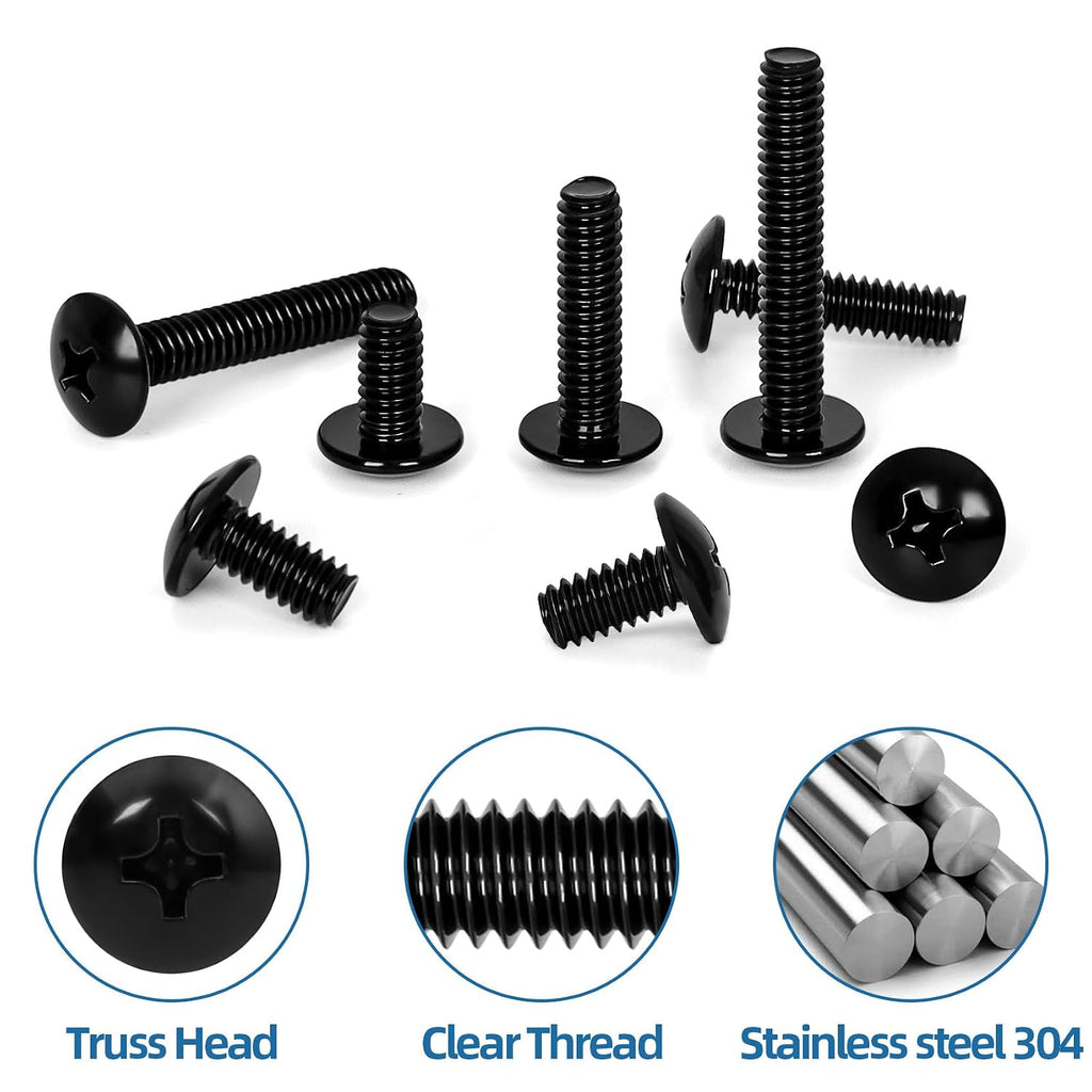 #6-32 x 1/2" Truss Head Machine Screws, Full Thread, 304 Stainless Steel Black Finish, 100 PCS
