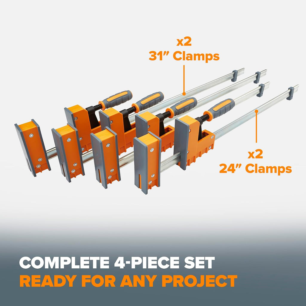 Parallel Clamps 4 Pack - 2X 24" & 2X 31" Bar Clamps for Woodworking | Heavy Duty Woodworking Clamps, 3.5 Inch Padded