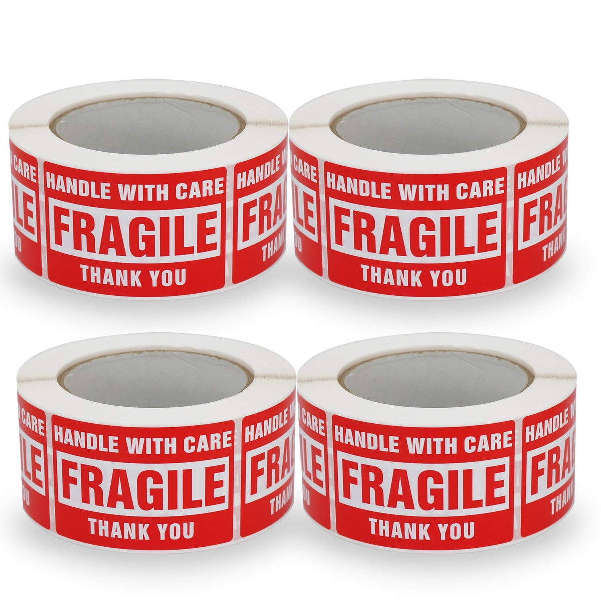 4 Rolls/2000 Labels,Handle with Care Fragile Thank You, Red Warning Shipping Label Stickers (2" x 3")