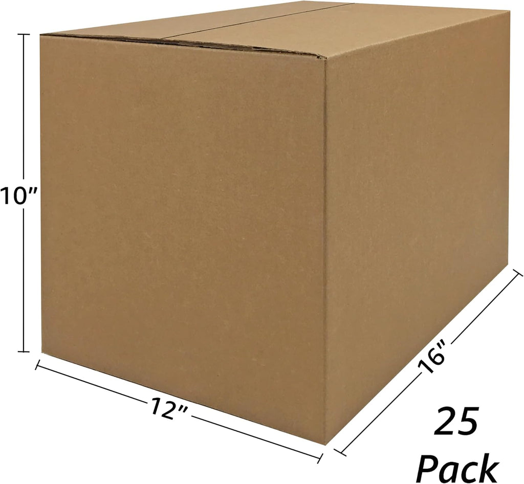 Corrugated Shipping Boxes, 25 Pack, 16 x 12 x 10 inch