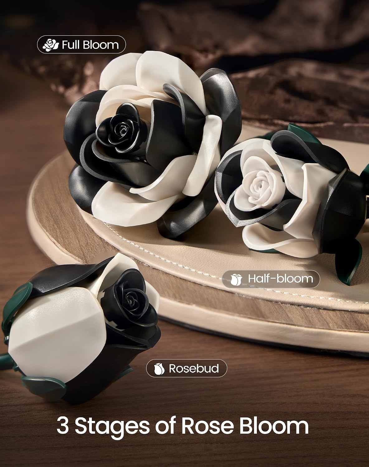 Black White Roses Flowers Building Set 3Pack Basket Stuffers Gifts