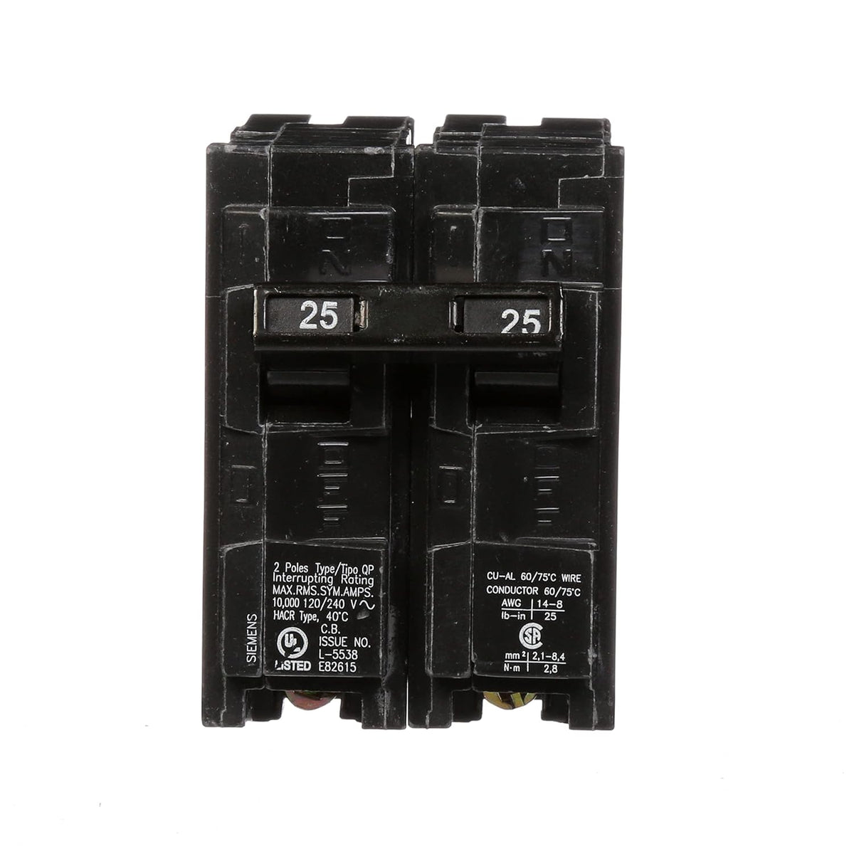Siemens Q225 25-Amp Double Pole Type QP Circuit Breaker Black