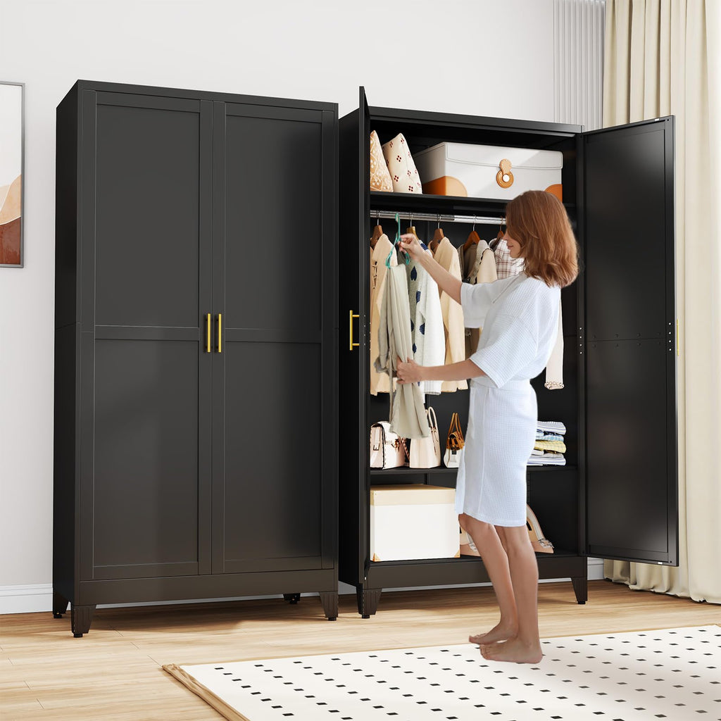 Armoire Wardrobe Closet,Bedroom Clothing Storage Cabinet Black19.7D