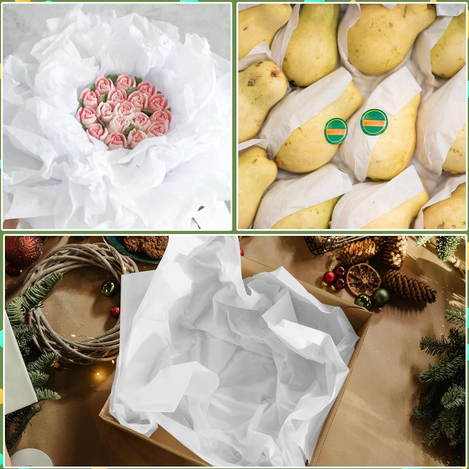 200 Sheets 15 x 20 inch Unbuffered Acid Free Tissue Paper for Storage | White Acid Free Archival Tissue Paper, No