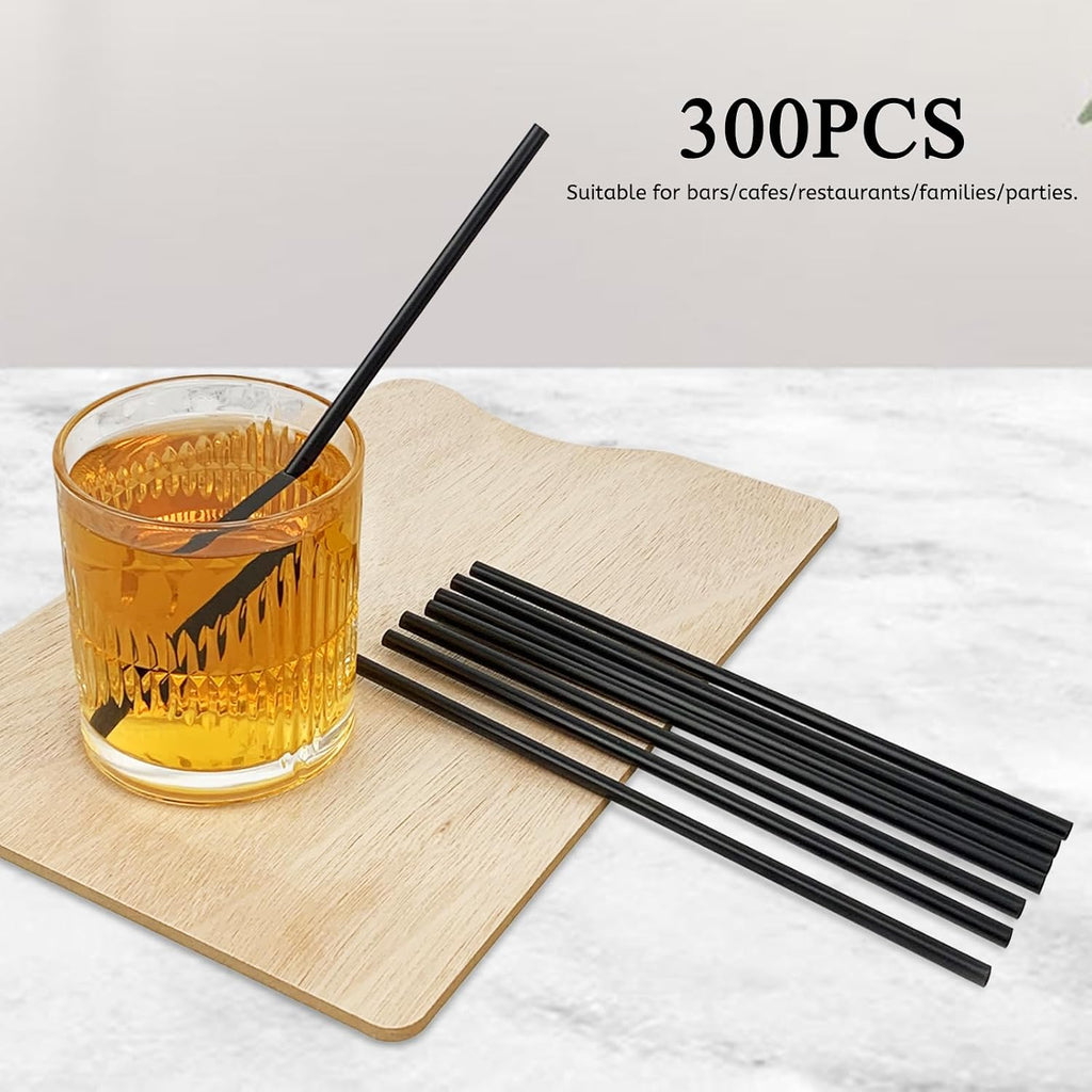 300 Pcs Disposable Drinking Plastic Straws, 8.26" Long, 0.23'' Diameter, Black