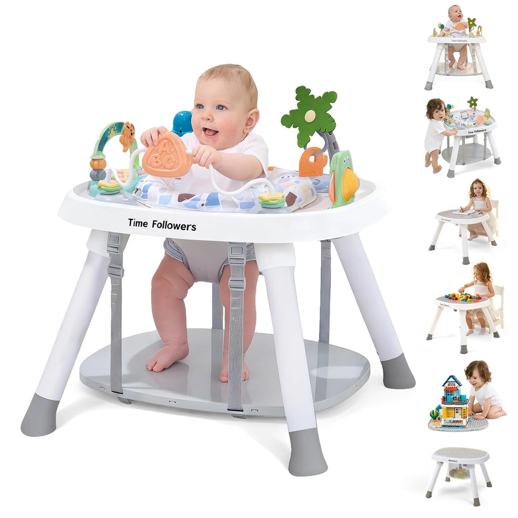 6-in-1 Baby Activity Center | 4 Stage Montessori-Inspired Toys | Grow Stationary Standing Toddler Table | Jumpers &