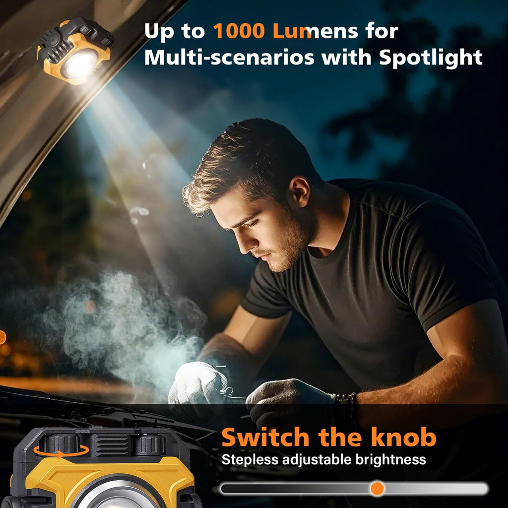 2-Pack 2400LM Magnetic Rechargeable Work Light, Dual-Sided LED Work Light, Up to 80 Hours Runtime, Stepless Dimming