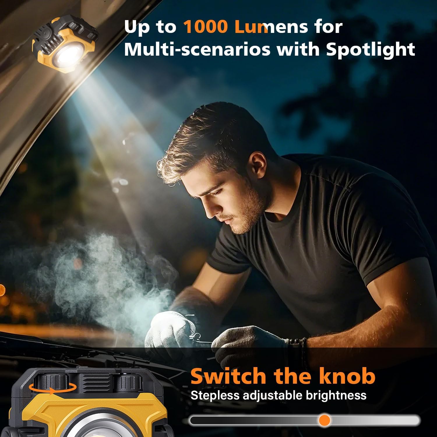 2-Pack 2400LM Magnetic Rechargeable Work Light, Dual-Sided LED Work Light, Up to 80 Hours Runtime, Stepless Dimming