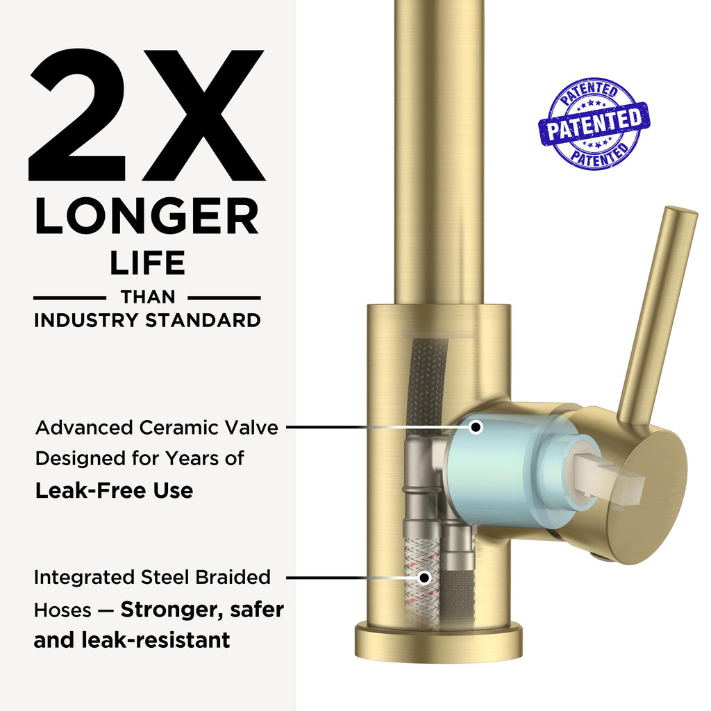 Kitchen Faucet, 2-Mode Pull Down Sprayer, Classic Brushed Gold