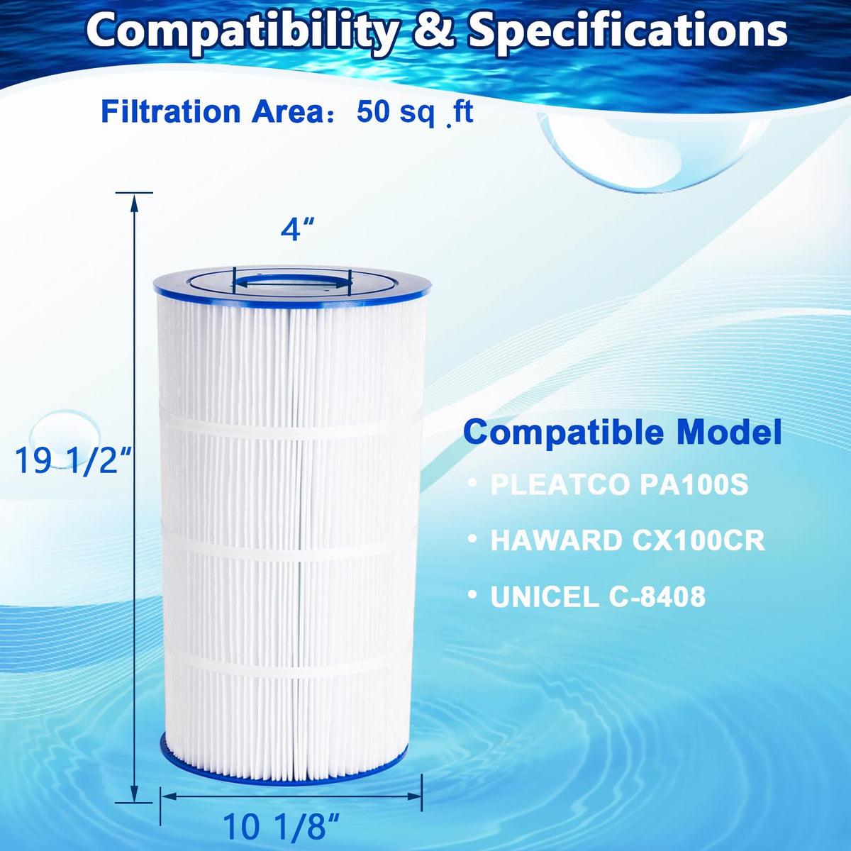 C100S Pool Filter Compatible with Pleatco PA100S, Unicel C-9440
