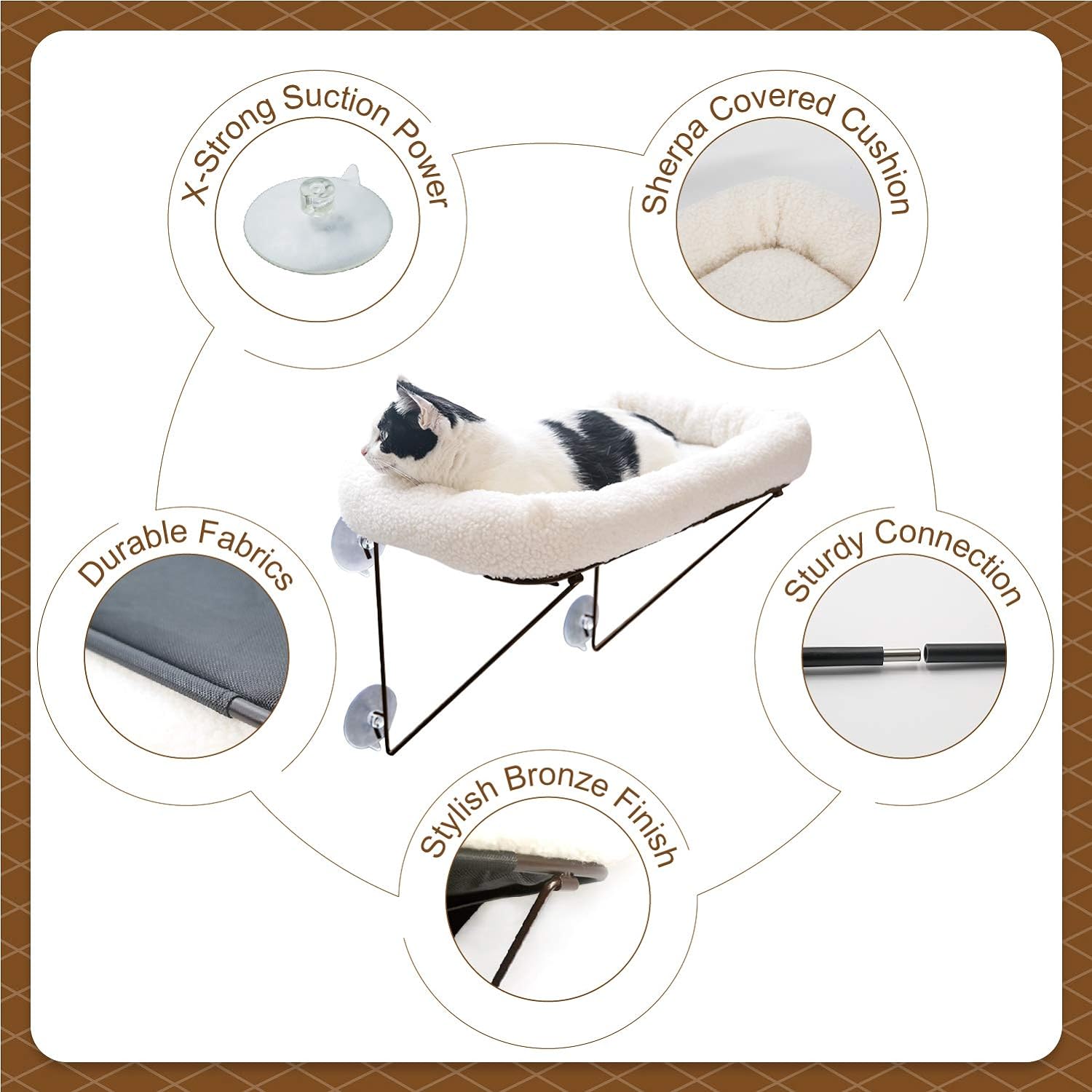 Cat Window Perch - 100% Metal Supported from Below - Comes with Warm Spacious Pet Bed - Cat Window Hammock for Large