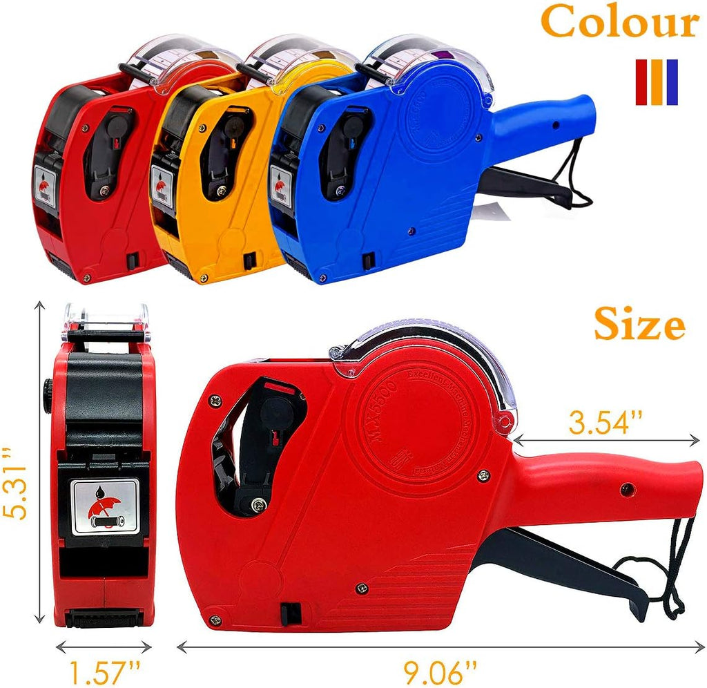 MX-5500 8 Digits Price tag Gun with 5000 Sticker Labels and 3 Ink Refill, Label Maker Pricing Gun Kit Numerical Tag