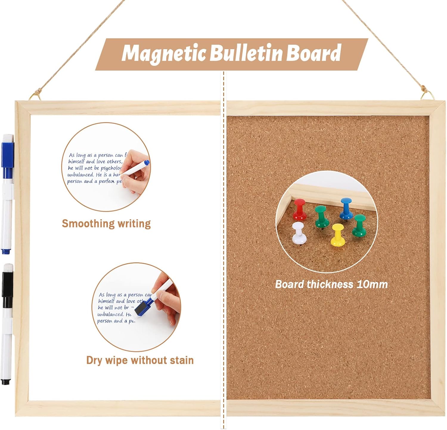 2-Pack Cork Board White Board Combo - 15.7 x 12 inches Whiteboard Bulletin Combination Board Hanging Office White