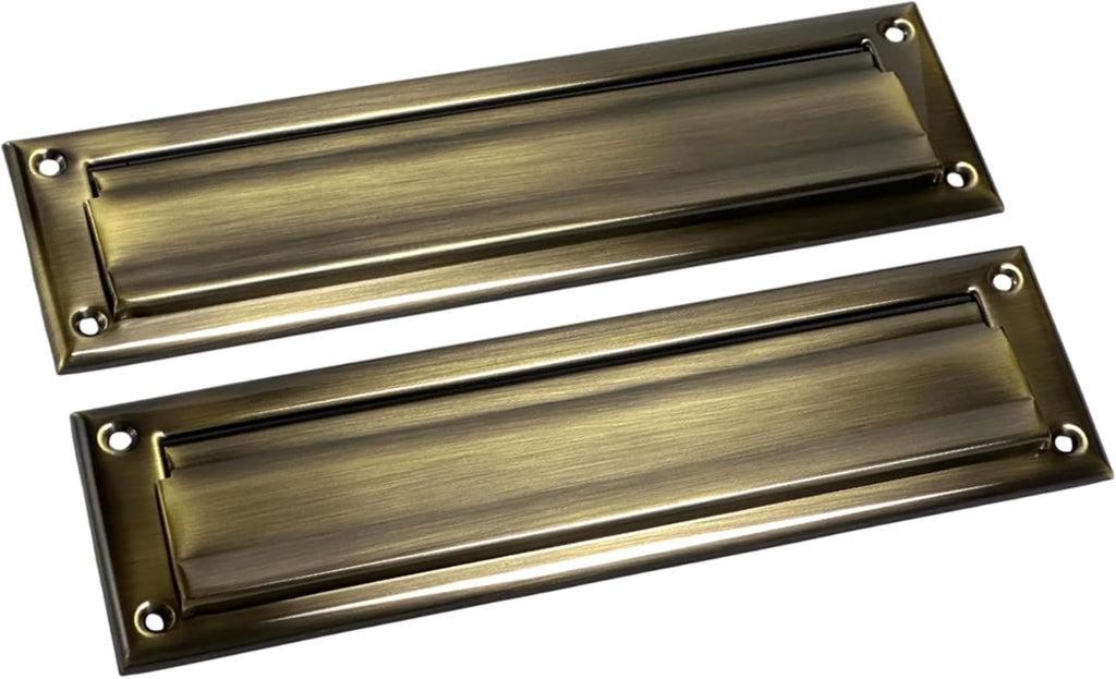 Solid Brass Mail Slot, with Solid Brass Interior Back Plate, 13" x 3.625", Antique Brass, 1 Pack, Made in Taiwan